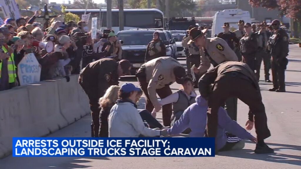 ICE Chicago news: Sheriff's deputies remove group of 'suburban moms' at Broadview protest today against immigration enforcement