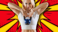 Fit woman exercising with kettlebell in the gym. Fitness, healthy lifestyle concept