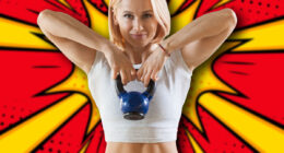 Fit woman exercising with kettlebell in the gym. Fitness, healthy lifestyle concept