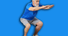 Elderly man exercising at home. Healthy leisure