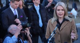 White House press secretary Karoline Leavitt speaks with reporters at the White House, Monday, Nov. 24, 2025, 2025, in Washington. (AP Photo/Evan Vucci)