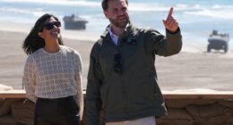 FILE - Vice President JD Vance, right, and second lady Usha Vance watch a demonstration by Marines during activities to mark the upcoming Marine Corps
