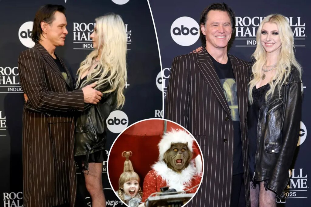 Jim Carrey reunites with ‘Grinch’ co-star Taylor Momsen for first time in 25 years at Rock and Roll Hall of Fame Induction ceremony