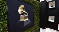 FILE - Decorative Grammy Awards appear on the red carpet at the 64th annual Grammy Awards in Las Vegas on April 3, 2022. (Photo by Jordan Strauss/Invision/AP, File)