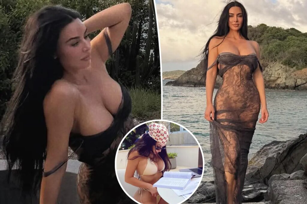 Kim Kardashian dazzles in sheer lace dress on the beach before revealing she failed bar exam
