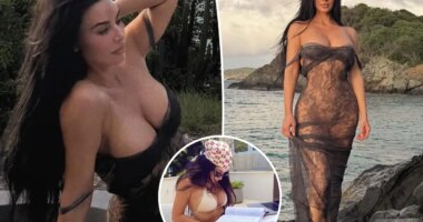Kim Kardashian dazzles in sheer lace dress on the beach before revealing she failed bar exam
