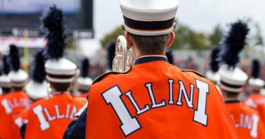 Marching Illini taking part in collegiate competition put on by Metallica
