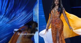 Miss Jamaica tumbles off stage and is carried away on stretcher during Miss Universe pageant