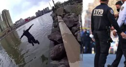 NYPD officer leaps into freezing river to save teenage girl from drowning