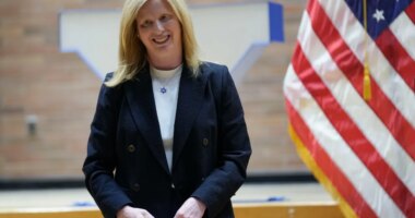 FILE - NYPD Commissioner Jessica Tisch steps off the stage after speaking during her swearing in ceremony at police headquarters in New York, Nov. 25, 2024. (AP Photo/Seth Wenig, file)