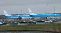 FILE - KLM airplanes sit in Schiphol Airport near Amsterdam, Netherlands, on Jan. 18, 2018. The Dutch government has systematically put the interests of the aviation sector above those of people who live near Schiphol Airport, one of Europe