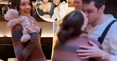 Pete Davidson and pregnant Elsie Hewitt share passionate kiss at bunny-themed baby shower