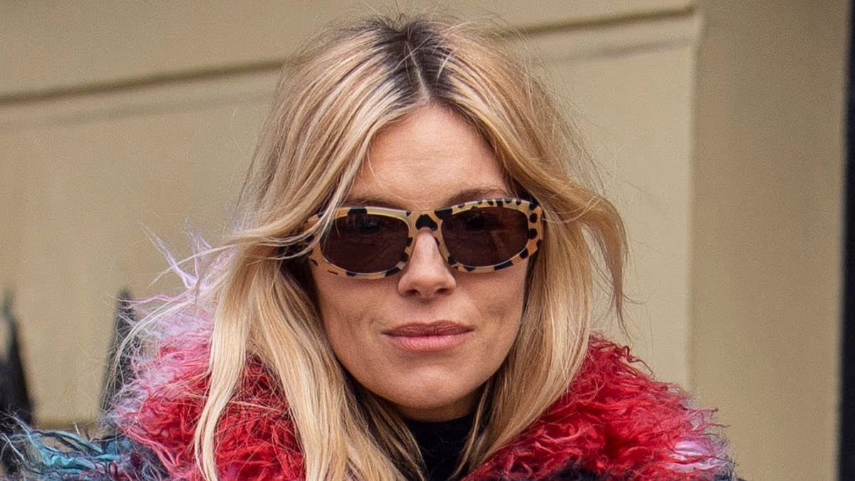 Sienna Miller sports a brightly coloured fur-look coat