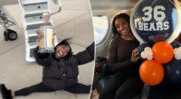 Simone Biles does split with a bottle of tequila after private jet trip for Bears' Black Friday game