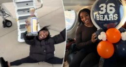 Simone Biles does split with a bottle of tequila after private jet trip for Bears' Black Friday game