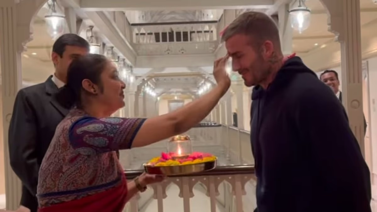 Sir David Beckham is given a traditional Hindu welcome in Mumbai
