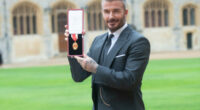 Sir David Beckham paid tribute to wife Victoria Beckham with his knighthood ceremony outfit