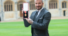 Sir David Beckham paid tribute to wife Victoria Beckham with his knighthood ceremony outfit