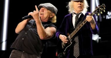 Brian Johnson (L) and Angus Young of AC/DC