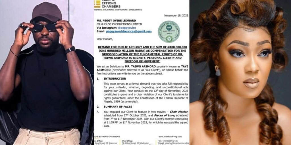 Taye Arimoro drags Peggy Ovire to court over alleged assault, demands ₦100m