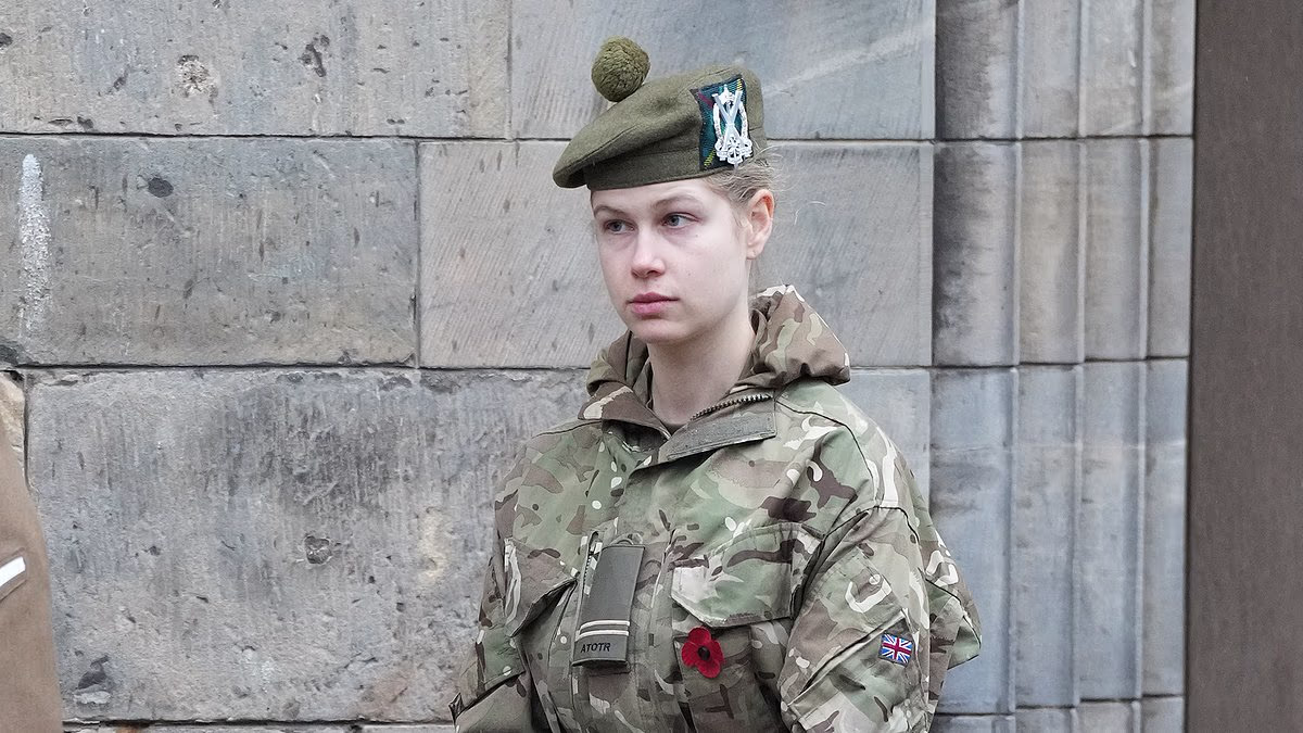 The couple that marches together! Lady Louise Windsor's boyfriend has joined her in their university's army reserve unit - as they're pictured on parade together for the first time