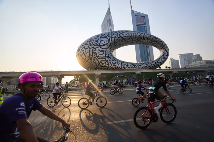 Thousands of bicycles take over Dubai's busiest highway as part of a fitness challenge