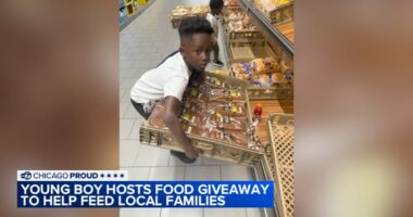 Tinley Park boy Alex Anning hosts Chicago food giveaway at Carrie Jacobs Bond Elementary School for 8th birthday