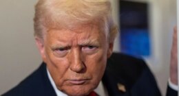 President Donald Trump leans in to hear a question as he speaks with reporters while in flight on Air Force One from Joint Base Andrews to his Mar-a-Lago estate in Palm Beach, Fla., Tuesday, Nov. 25, 2025. (AP Photo/Alex Brandon)