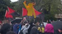 Flag burns at Melbournbe, Victoria protest