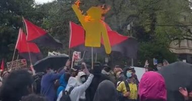 Flag burns at Melbournbe, Victoria protest