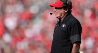 Georgia head coach Kirby Smart reacts during the first half of an NCAA college football game against Charlotte, Saturday, Nov. 22, 2025, in Athens, Ga. (AP Photo/Colin Hubbard)