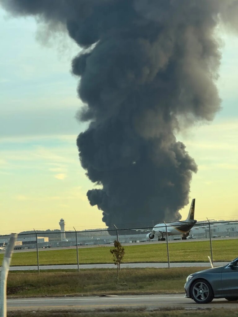 UPS cargo plane with 3 aboard explodes on takeoff at Louisville airport, igniting huge fire