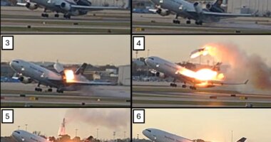 This combination photo provided by the National Transportation Safety Board (NTSB) via UPS shows a sequence of framegrabs made from video where an engine is seen detaching from the plane