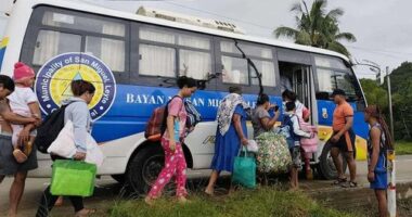 Residents are evacuated to safer grounds as Cyclone Kalmaegi nears the area of Guiuan, Eastern Samar province, central Philippines. Australia has issued a warning for several countries in the region as a result.