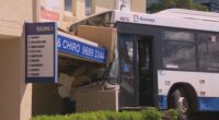 A bus has crashed into the side of a medical centre after a collision with a car in Sydney's north-west.