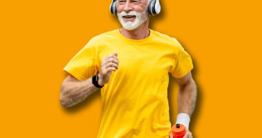 Active senior man running and training for good health.