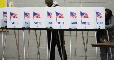FILE - Voters fill out their ballots Nov. 4, 2025, in Detroit. (AP Photo/Paul Sancya, File)