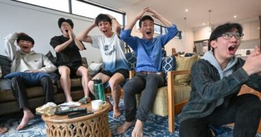 The moment group of nine Melbourne High boys open their ATAR results together in 2024.