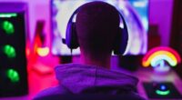 Young man wearing headset and play computer video games online - Home isolated for coronavirus outbreak