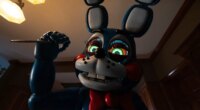 This image released by Universal Pictures shows Toy Bonnie, voiced by Matthew Patrick, in a scene from "Five Nights at Freddy