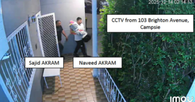 The Akrams are seen on CCTV at the Campsie property before the Bondi attack.
