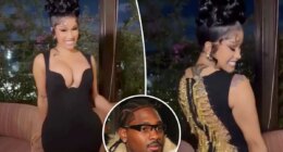 Cardi B wears plunging black dress with risqué open back to celebrate boyfriend Stefon Diggs’ 32nd birthday in Miami