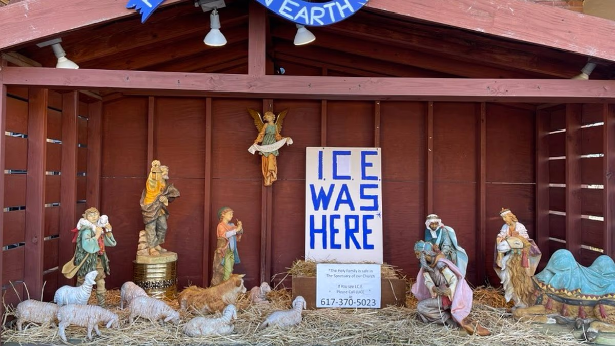 Crusading reverend puts up anti-ICE sign on church's NATIVITY scene