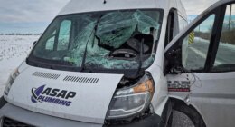 Driver hospitalized after ice falls from semi-truck in Marengo