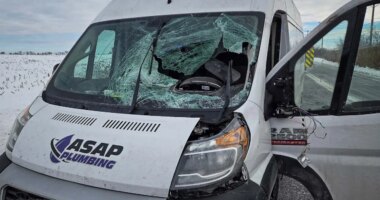 Driver hospitalized after ice falls from semi-truck in Marengo