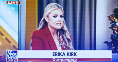 Erika Kirk speaking emotionally during a Fox News interview about Charlie Kirk’s assassination