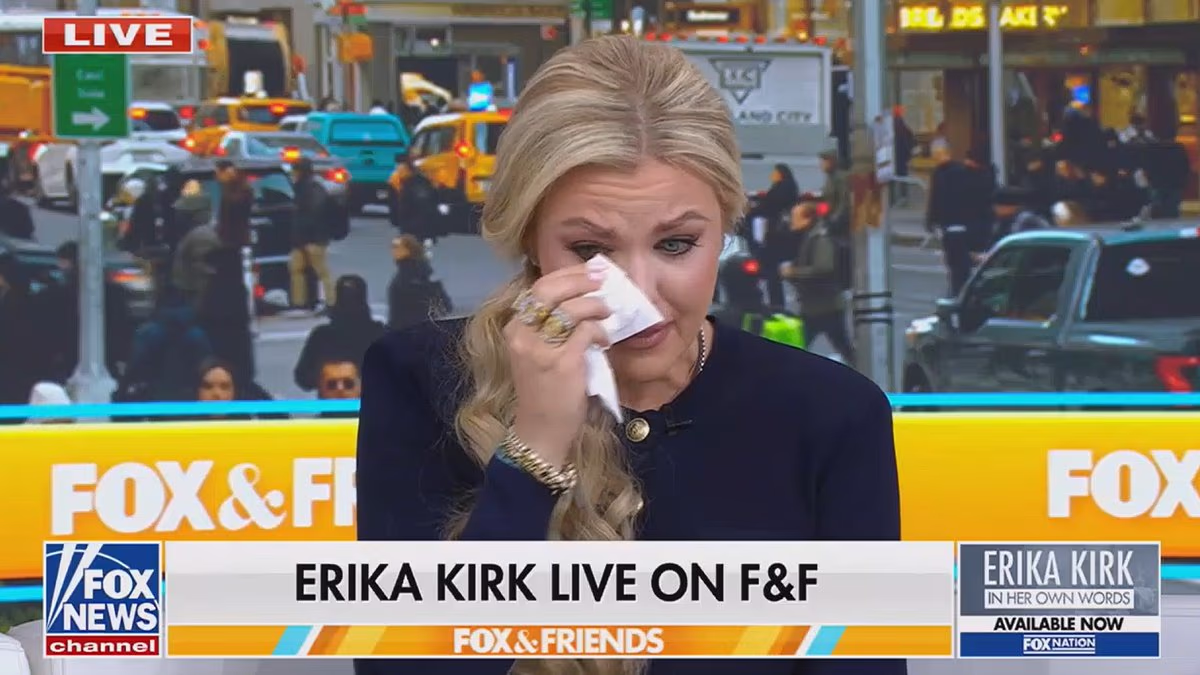 Erika Kirk breaks down in tears on Fox News during chat about Charlie
