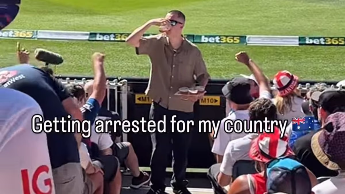 Fan proudly boasts he got 'arrested for my country' as he gets chucked out of the Boxing Day cricket for performing an Aussie tradition