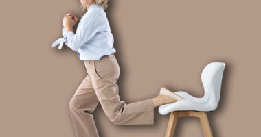 Squat Employee Doing Bulgarian Split Squat Exercise In Office