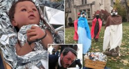 Illinois Lake Street Church of Evanston displays Nativity showing Jesus zip tied by ICE agents